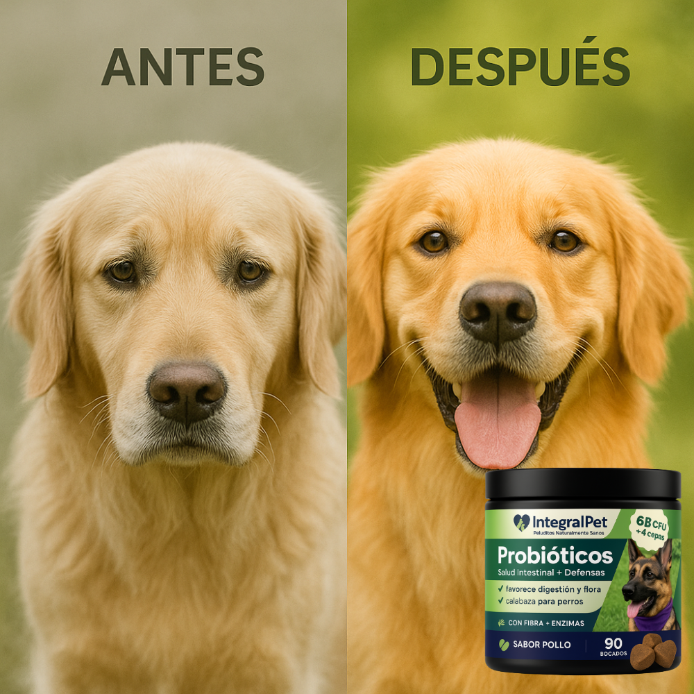 IntegralPet Probióticos – Heces firmes, menos gases y defensas fuertes.