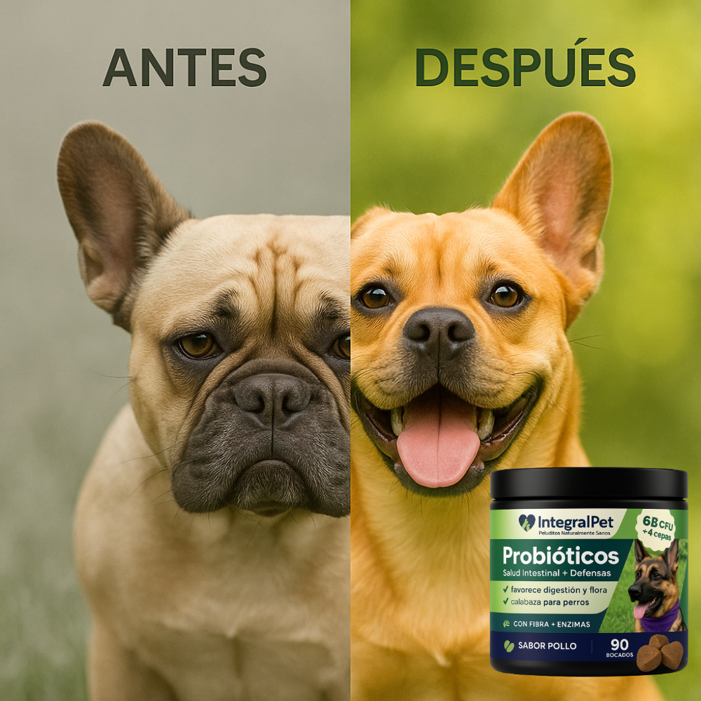 IntegralPet Probióticos – Heces firmes, menos gases y defensas fuertes.